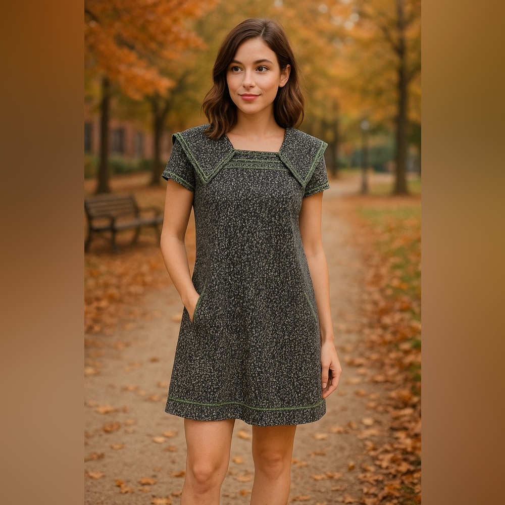 Anthropologie Moulinette Soeurs Cotton Shift Dress Black, Cream & Green Size 2